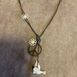 White Dove Peace Sign Necklace